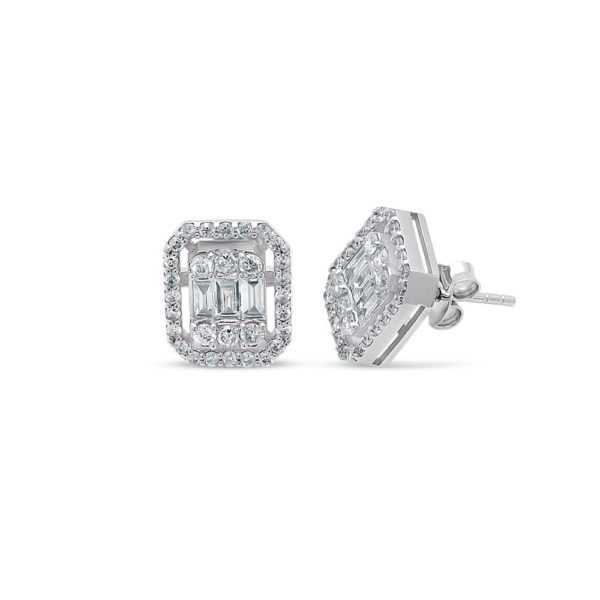 1.15 Ct F-G Color Diamond Baguette Earrings - Image 2