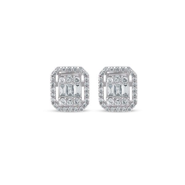 1.15 Ct F-G Color Diamond Baguette Earrings