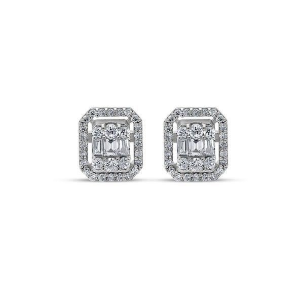 0.41 Ct F-G Color Diamond Baguette Earrings