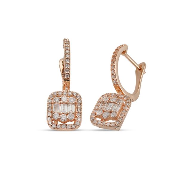 0.82 Ct F-G Color Diamond Baguette Earrings