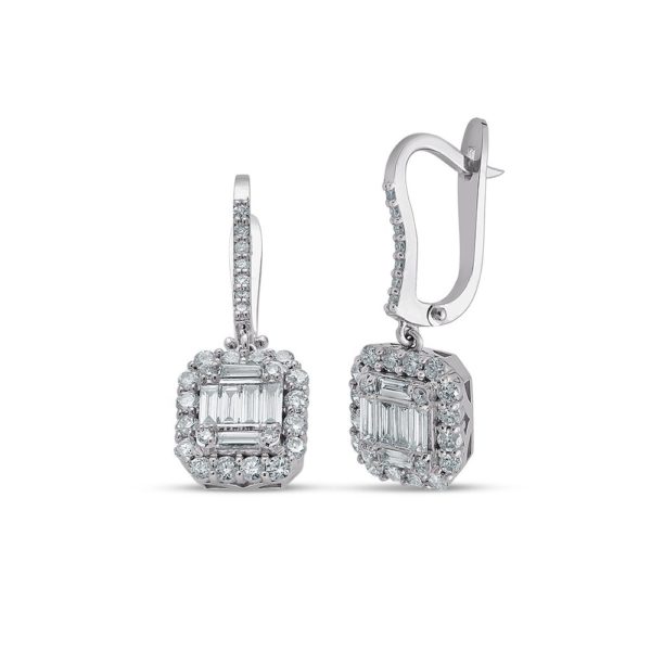 1.27 Ct F-G Color Diamond Baguette Earrings