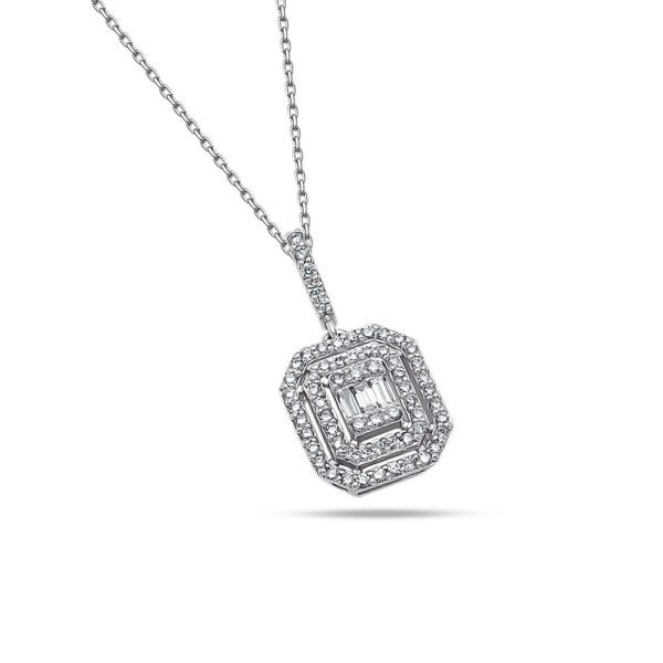 0.46 Ct F-G Color Diamond Baguette Necklace