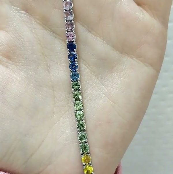 Outlet Diamond 9,85 Ct Rainbow Sapphire Tennis Bracelet