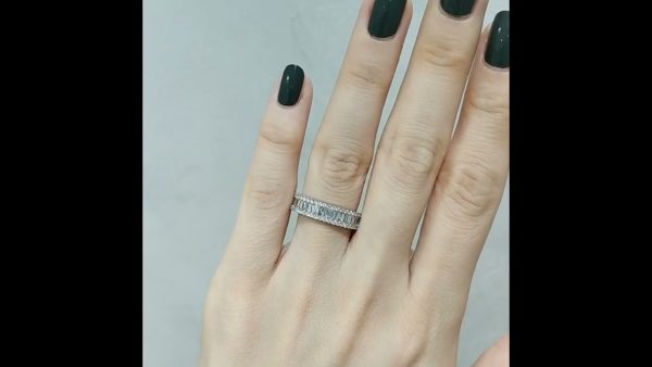 Outlet Diamond 0,97 Ct F-G Color Baguette Half Band Eternity Wedding Ring
