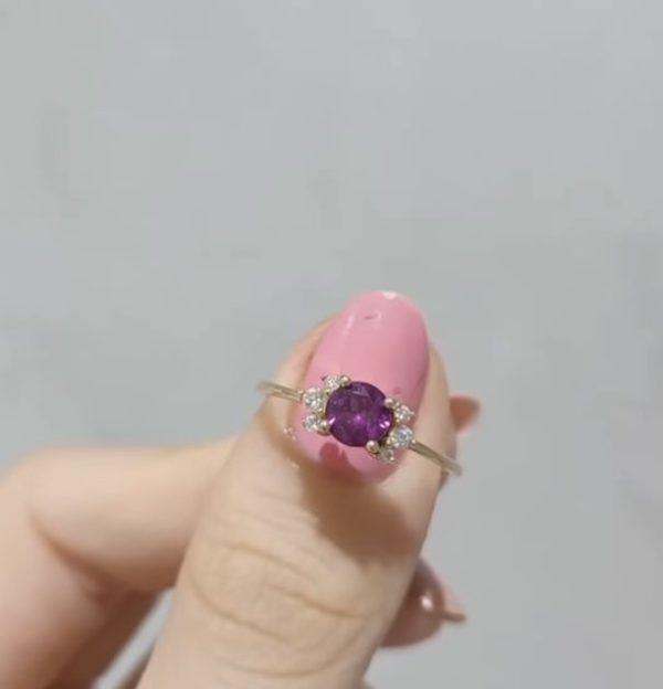 Outlet Diamond 0.77 Ct G-H Color Diamond and Rhodolite Ring