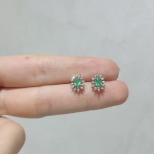 Outlet Pırlanta 0,39 Ct Pırlanta ve Zümrüt Küpe