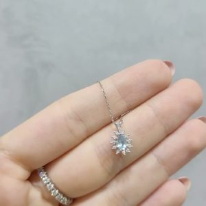 Outlet Pırlanta 0,21 Ct Pırlanta ve Aquamarine Kolye