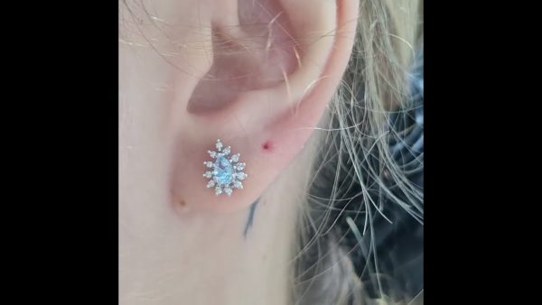 Outlet Pırlanta 0,40 Ct Pırlanta ve Aquamarine Damla Küpe