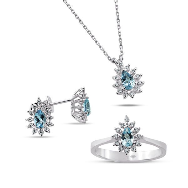 0,82 Ct Pırlanta ve Akuamarin Anturaj Set