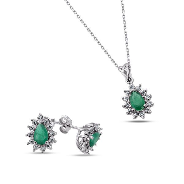 0,91 Ct Pırlanta ve Zümrüt Anturaj Set
