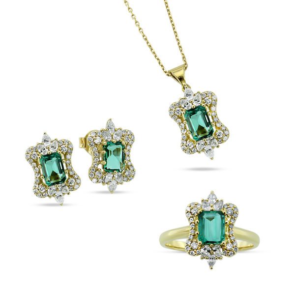 3,73 Ct Pırlanta ve Zümrüt Set