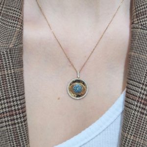 Outlet Pırlanta 0.64 Ct F-H Renk Pırlanta ve Blue Topaz Rose Kolye - LD02808