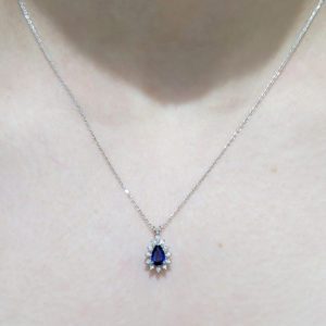 Outlet Pırlanta 0.45 Ct F-H Renk Pırlanta ve Safir Kolye - KL02307