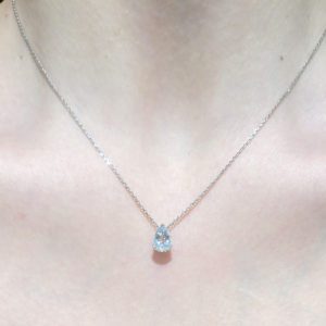 Outlet Pırlanta 0,60 Ct F-G Renk Pırlanta ve Aquamarine Damla Kolye - KL02330