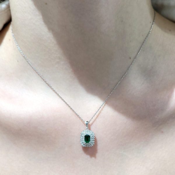 Outlet Pırlanta 1.05 Ct G-H Renk Pırlanta ve Zümrüt Kolye - LD02922