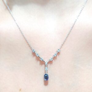 Outlet Pırlanta 0,78 Ct Pırlanta ve Kapşon Safir Kolye