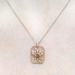 Outlet Pırlanta 0,38 Ct Pırlanta ve Turuncu Safir Kolye