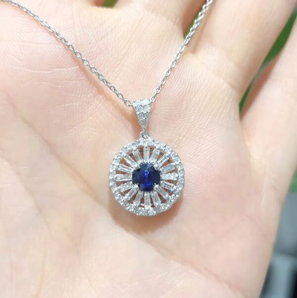 Outlet Pırlanta 0,97 Ct Baget Pırlantalı Safir Kolye - Görsel 2