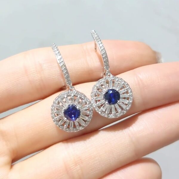 Outlet Pırlanta 2,00 Ct Baget Pırlantalı Safir Küpe - Görsel 2