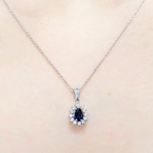 Outlet Pırlanta 0,62 Ct Pırlanta ve Safir Damla Kolye