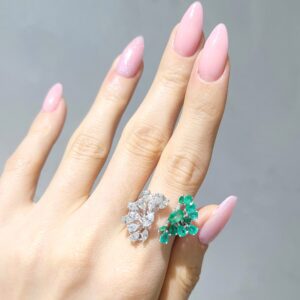 Outlet Pırlanta 2,57 Ct Markiz, Damla Pırlanta ve Zümrüt Tasarım Yüzük RZ00004