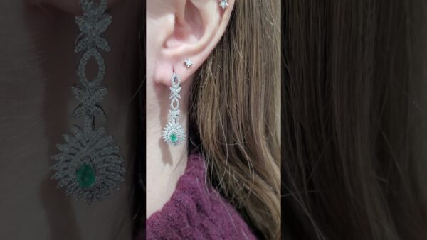 1.99 Ct Diamond and Emerald Pear-Cut Earrings product video