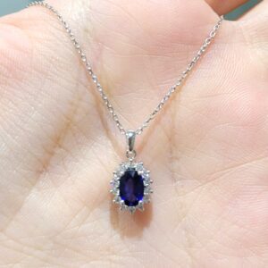 Outlet Pırlanta 0,74 Ct Pırlanta ve Safir Kolye KL02822