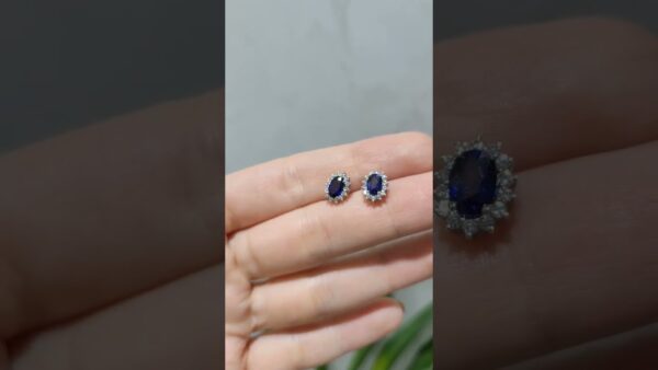 Pırlanta 1,41 Ct Pırlanta ve Safir Oval Küpe ürün videosu