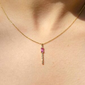 Outlet Pırlanta 0,43 Ct Pırlanta ve Pembe Safir Zarif Kolye SRV0039