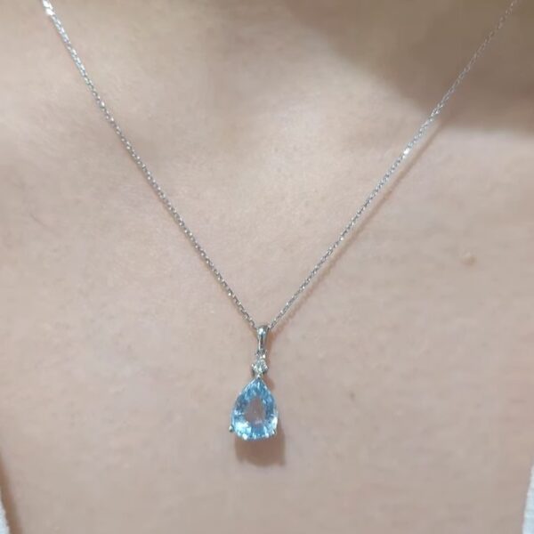 1.55 Ct Diamond and Aquamarine Necklace — image 2