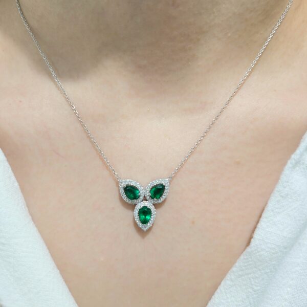 1.55 Ct Diamond and Emerald Necklace — image 1