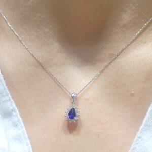 Outlet Pırlanta 0,64 Ct Pırlanta ve Safir Kolye KL02873