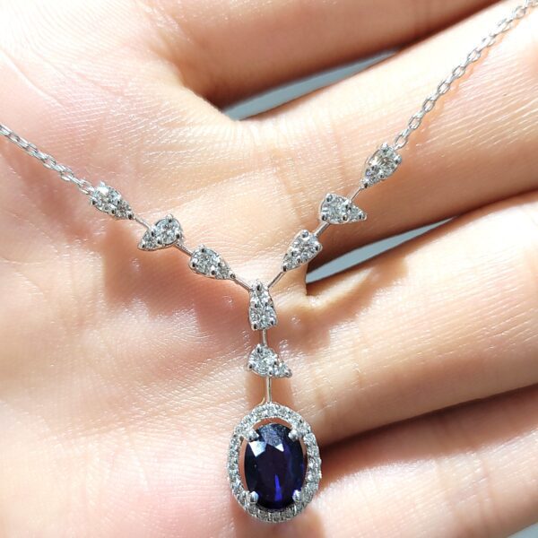 Pırlanta 1,08 Ct Pırlanta ve Safir Kolye — görsel 1