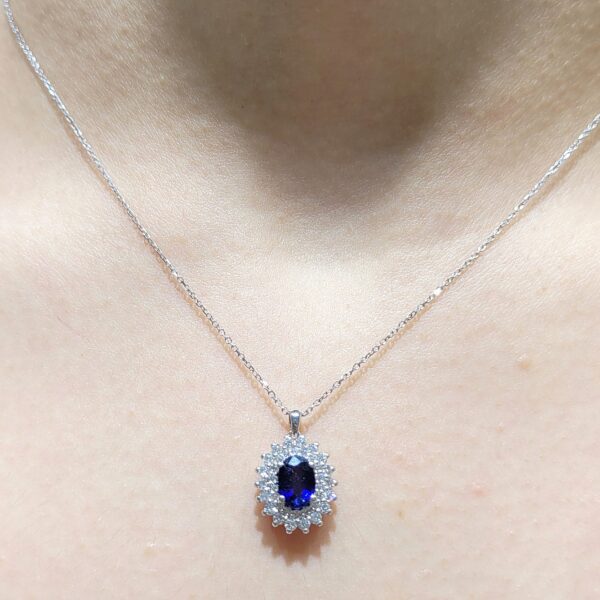 Outlet Pırlanta 1,25 Ct Pırlanta ve Safir Kolye KL02936-2