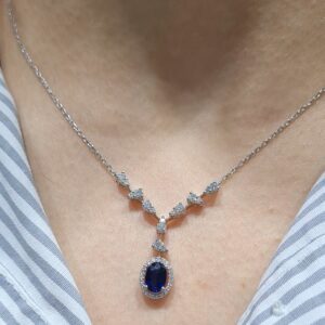 Outlet Pırlanta 1,22 Ct Pırlanta ve Safir Kolye KL02868