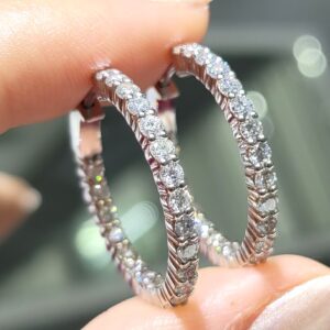 Outlet Pırlanta 1,84 Ct İç Tarafı da Taşlı Halka Küpe KP02914