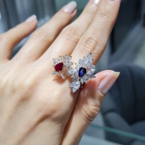 Pırlanta 4,98 Ct Pırlanta & Safir & Yakut Taşlı Markiz Yüzük KR01046